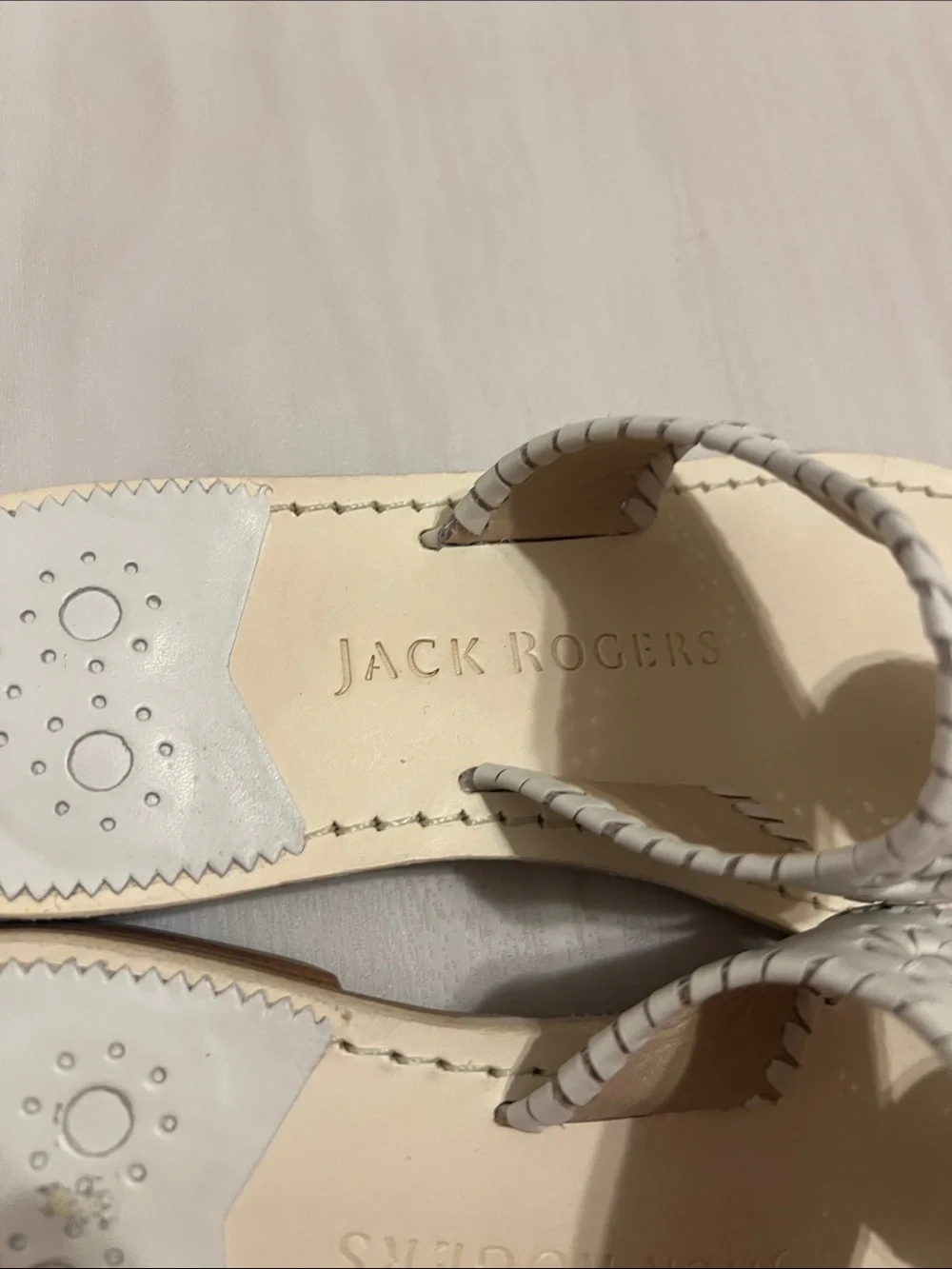 Jack Rogers White Leather Rondelle Slide Sandals